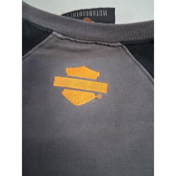 Harley-Davidson Gray & Black Long Sleeve Shirt With Orange Logo Mens L Cotton Bl - Picture 4 of 9